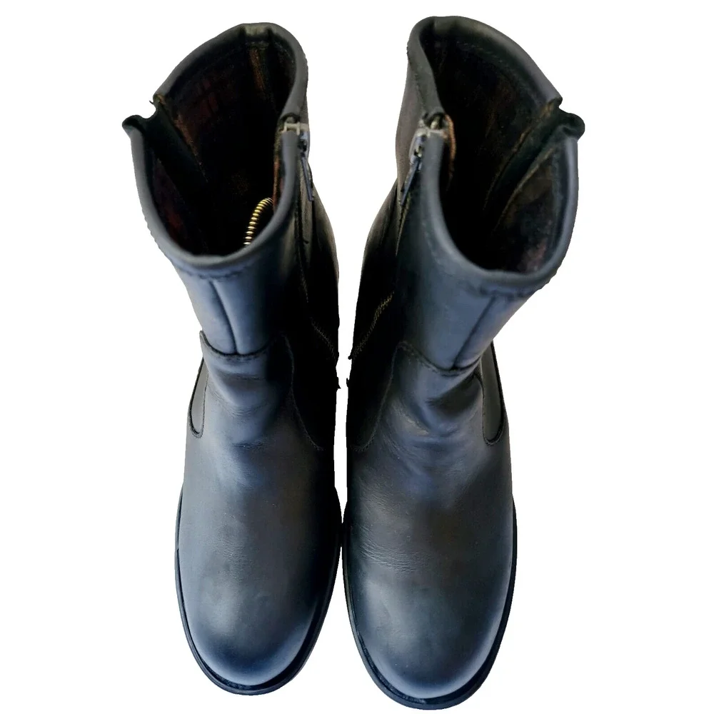 Born Kati Black Leather Moto Ankle Boots Side Zip Buckle Size 8M